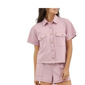 Lee Women's Button Down Shirt & Shorts Set Mauve Pink Top & Bottom Outfit‎